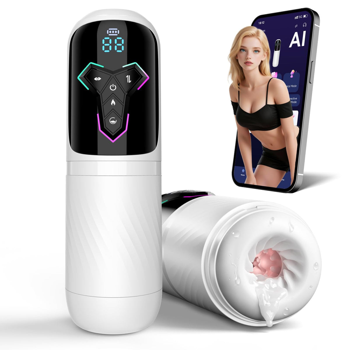 Heating Male Masturbator with 7 Thrusting, 5 Suction, 10 Vibrations & Licking for Realistic Stimulation