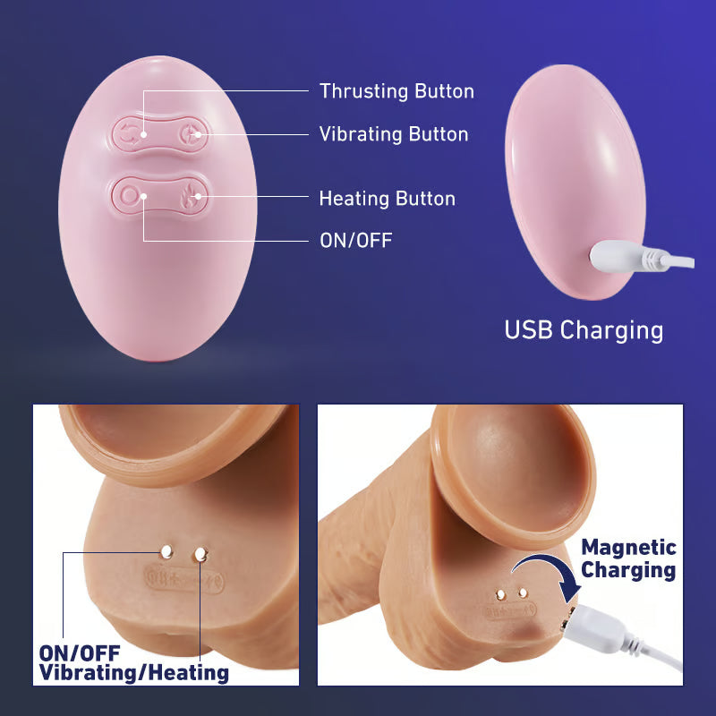 Length-adjustable 6 Thrusting 10 Vibrating Heating LifeLike Dildo