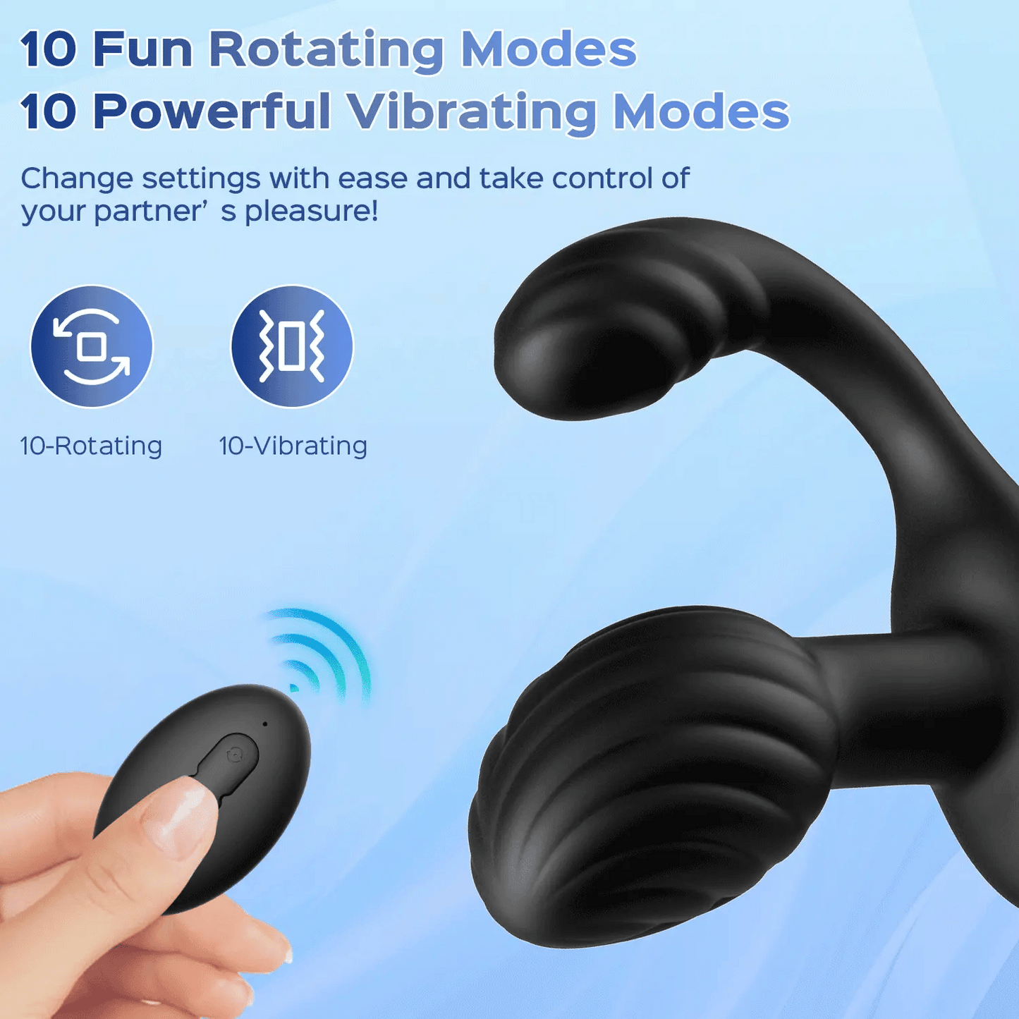 10 Vibrating & 10 Rotating Butt Plug with Remote Control