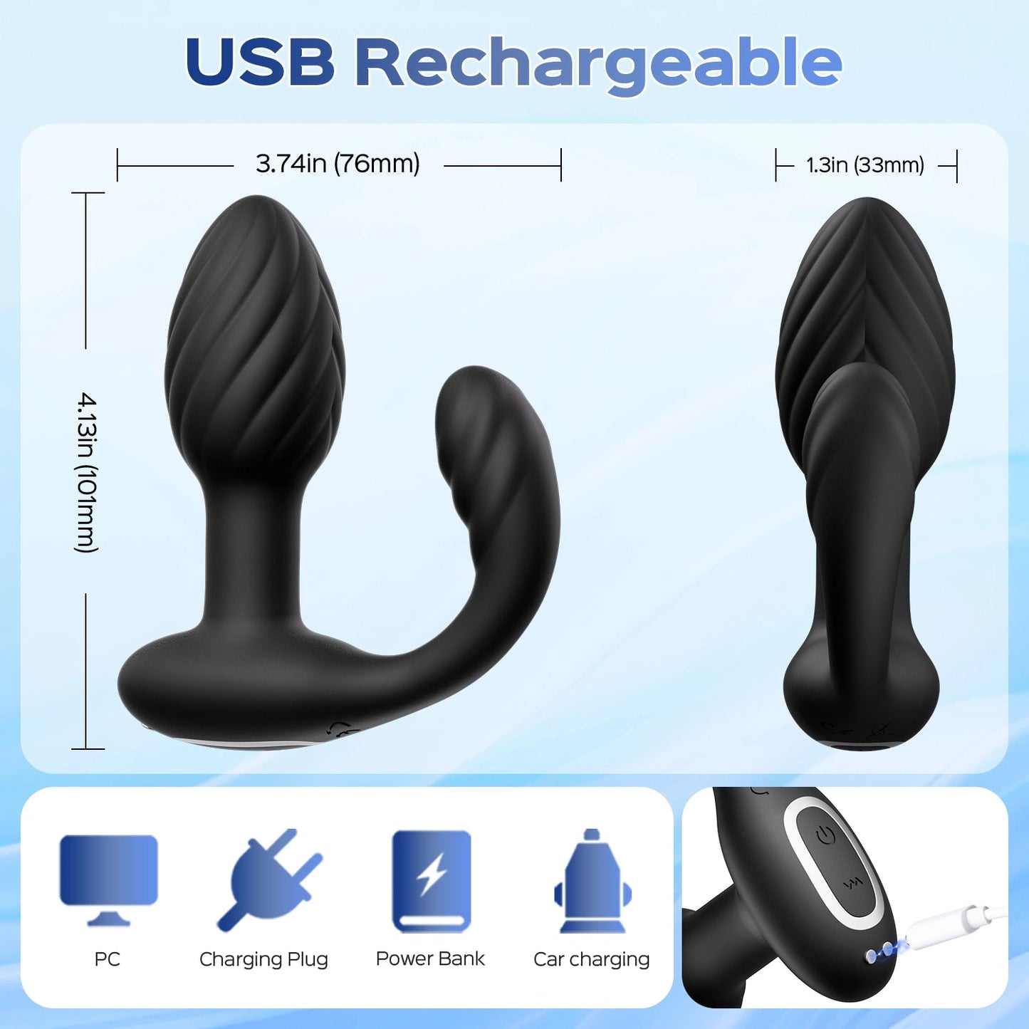 10 Vibrating & 10 Rotating Butt Plug with Remote Control