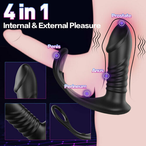 10 Vibrating 3 Thrusting Silicone Remote Control Cock Ring Anal Vibrator