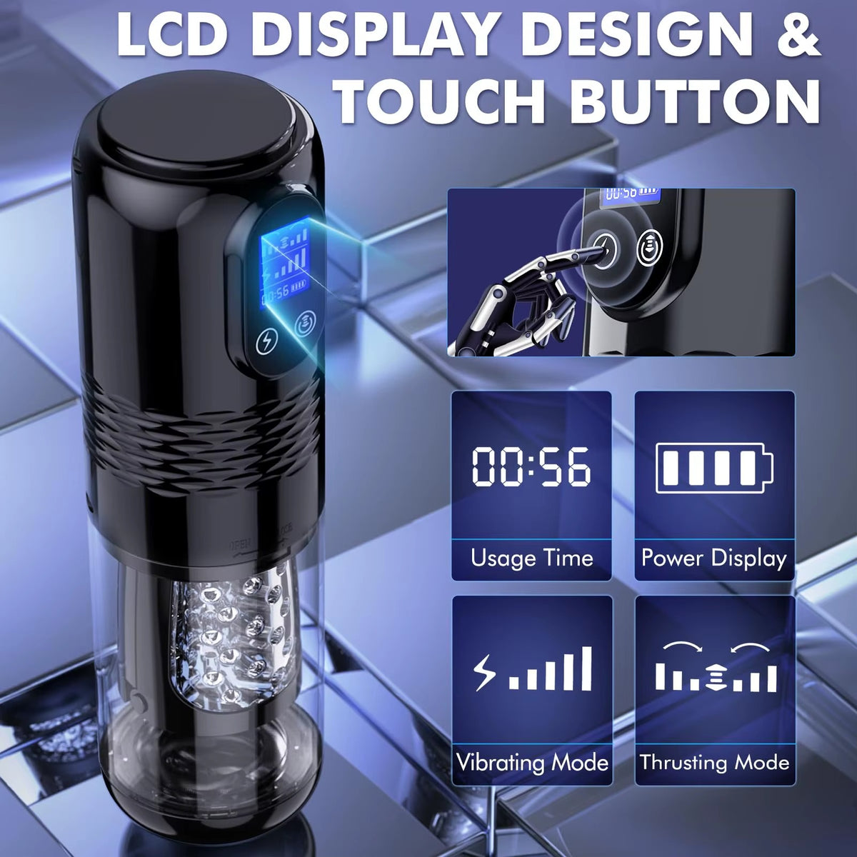 10 Vibrating & 6 Thrusting LCD Display Automatic Masturbation Cup