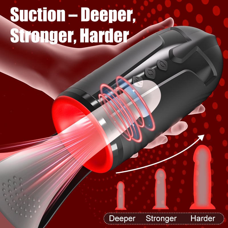 Black and red vacuum cleaner with suction illustration on a red background