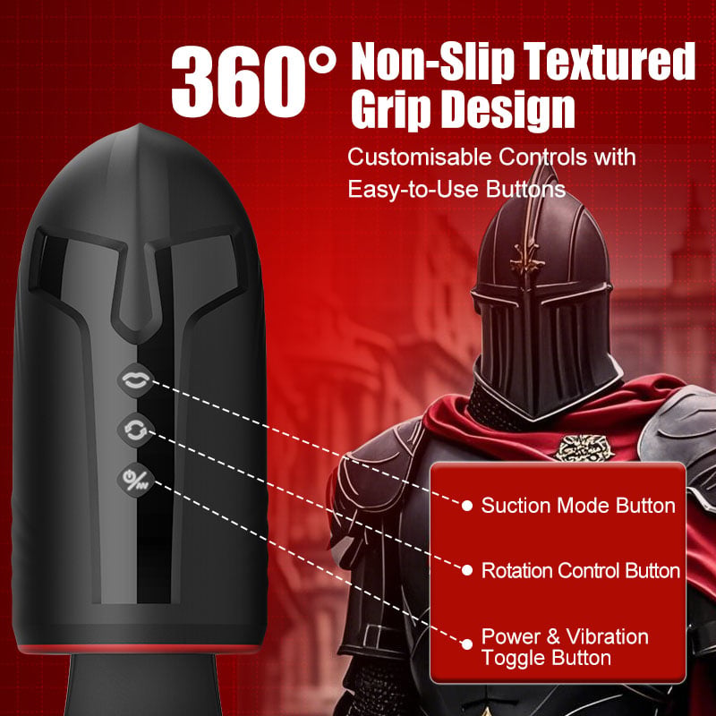 Black device with text '360° Non-Slip Textured Grip Design' on a red background