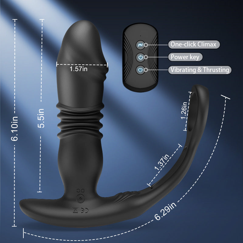 3 Thrusting & 12 Vibrating Dual Cock Rings Prostate Massager