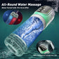 Waterproof device with digital display and water-themed design on a dark blue background