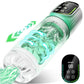 Green and white electronic device with digital display on a white background