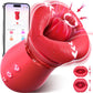 Red sex toy with smartphone app interface on a white background
