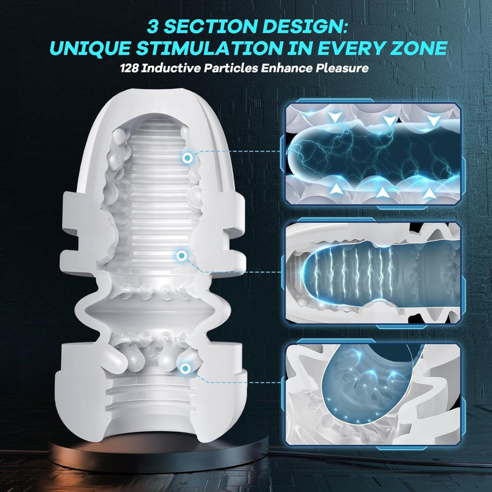 Product with sectional design and text about stimulation zones and particles.