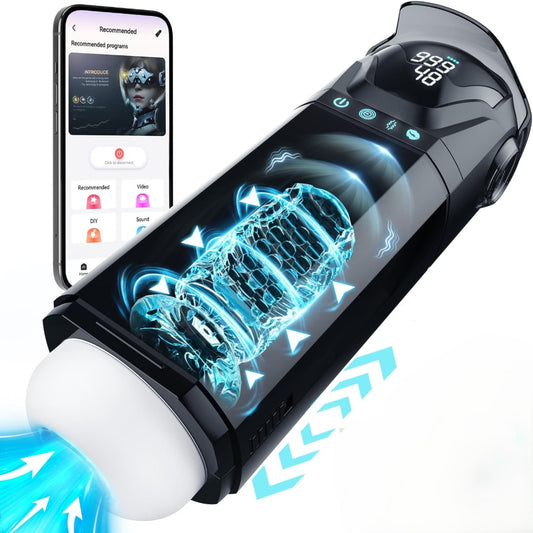 Hair trimmer with digital display and smartphone showing app interface on a white background