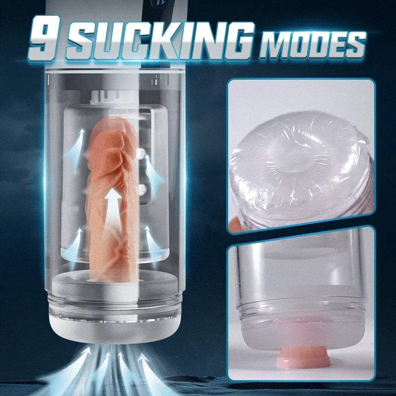 9 Sucking 9 Thrusting & Rotating LCD Masturbator Cup with Voice Function