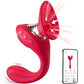 Red electronic device with fan and smartphone app interface on a white background