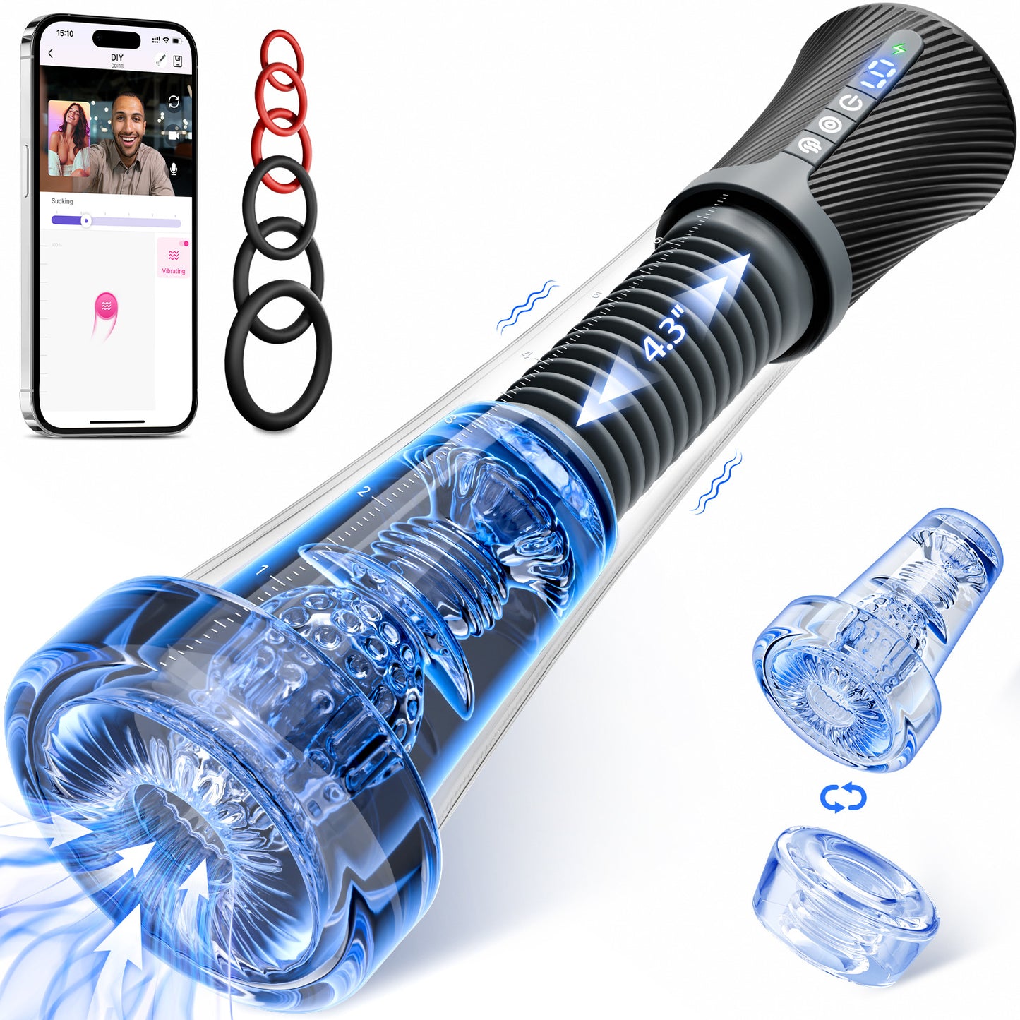 9 Vibration 5 Suction Male Masturbator Penis Pump Glans Trainer with App Control