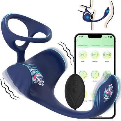 9 Vibrations Penis Ring Butt Plug Prostate Massager with App & Remote Control