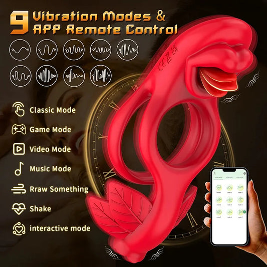 App Remote Control 9 Frequency Double Motor Vibrating Clit Stimulator & Penis Rings