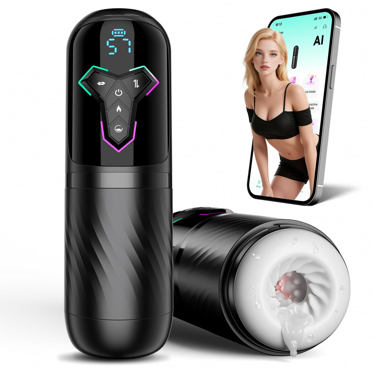 Heating Male Masturbator with 7 Thrusting, 5 Suction, 10 Vibrations & Licking for Realistic Stimulation