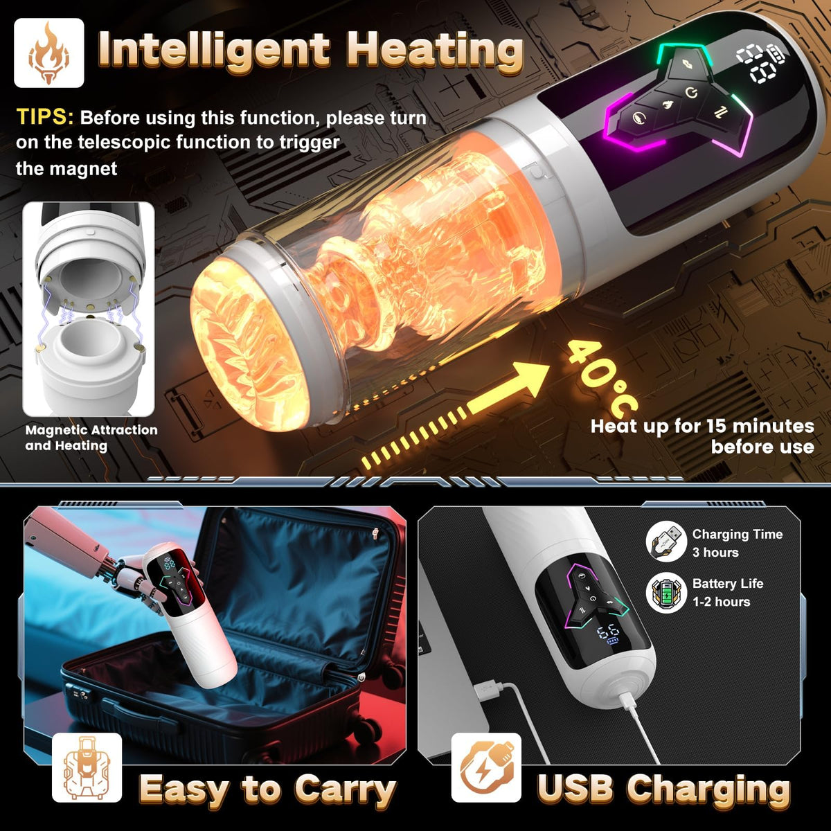 Heating Male Masturbator with 7 Thrusting, 5 Suction, 10 Vibrations & Licking for Realistic Stimulation