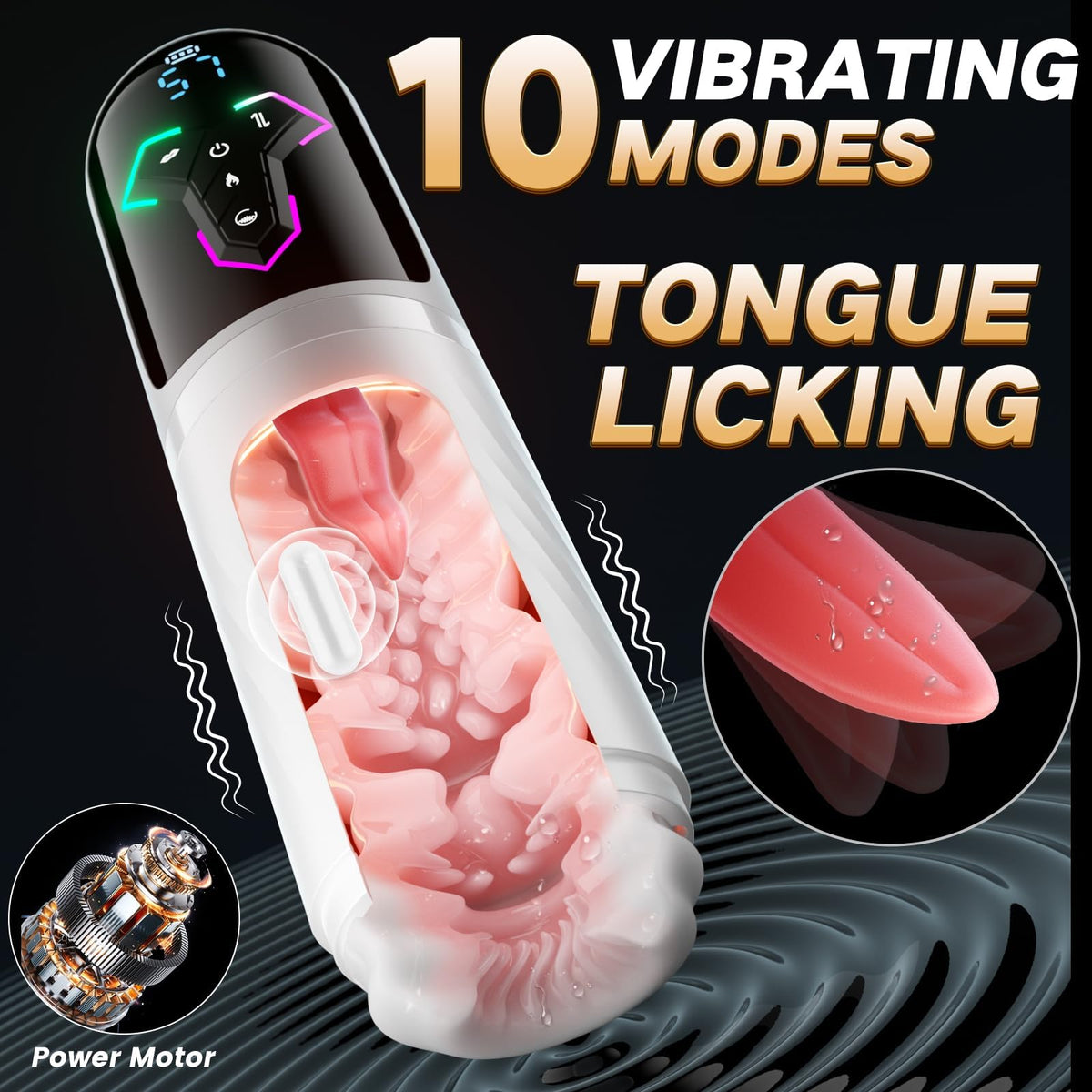 Heating Male Masturbator with 7 Thrusting, 5 Suction, 10 Vibrations & Licking for Realistic Stimulation