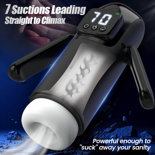 Powerful 7 Suction 7 Vibration Dual Handle Male Masturbator with Textured Channel