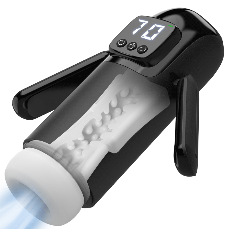 Powerful 7 Suction 7 Vibration Dual Handle Male Masturbator with Textured Channel