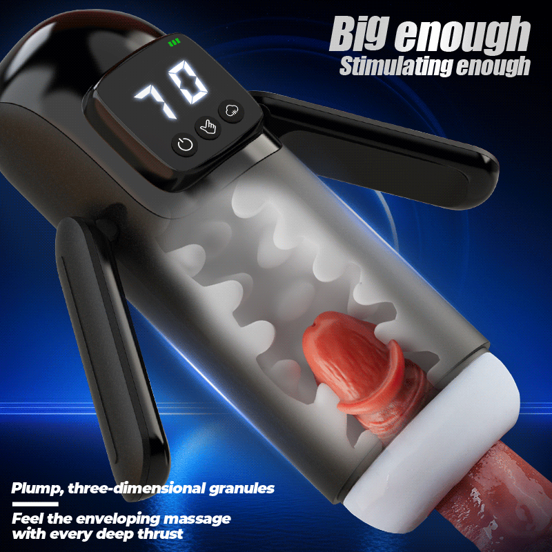 Powerful 7 Suction 7 Vibration Dual Handle Male Masturbator with Textured Channel
