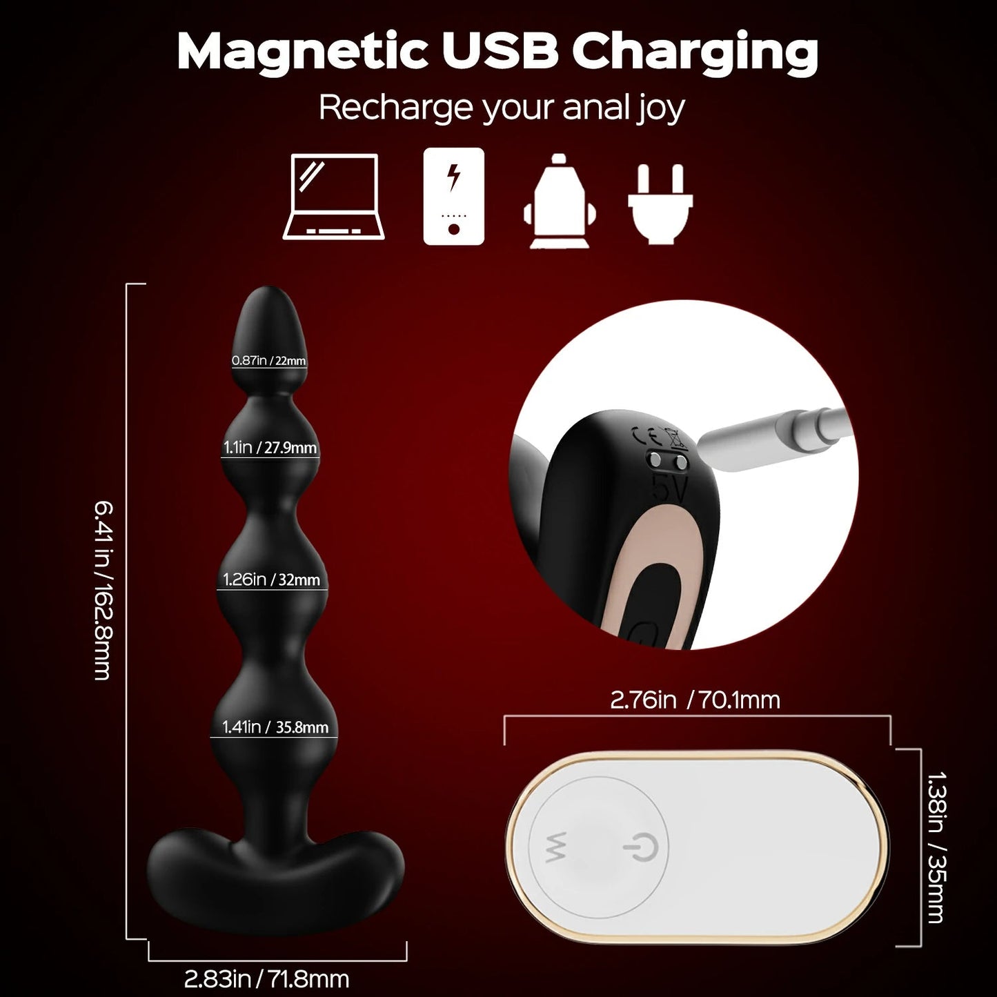 Remote Control Vibrating Anal Beads Butt Plug