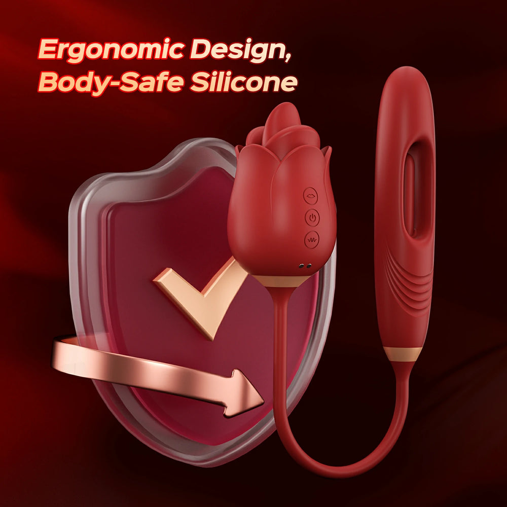 Rose Biting-Mouth, Tongue Clit Stimulator with Tapping G-Spot Vibrator