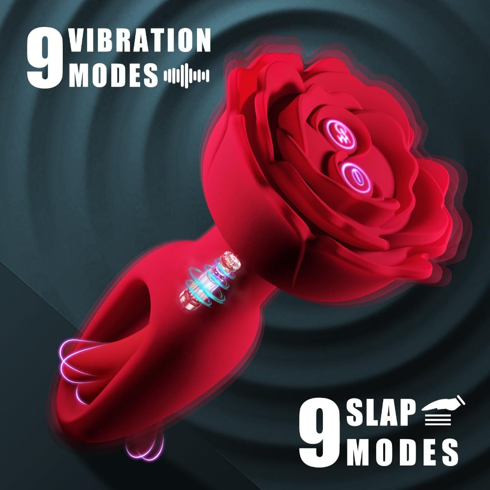 Rose Butt Plug Anal Toys with 9 Vibration & Flapping