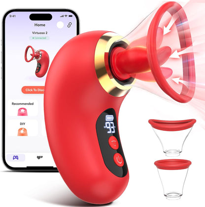 Rose Vibrator with LCD Display, 3 Suction Modes, 9 Tongue Motions, Vibration & Removable Cup
