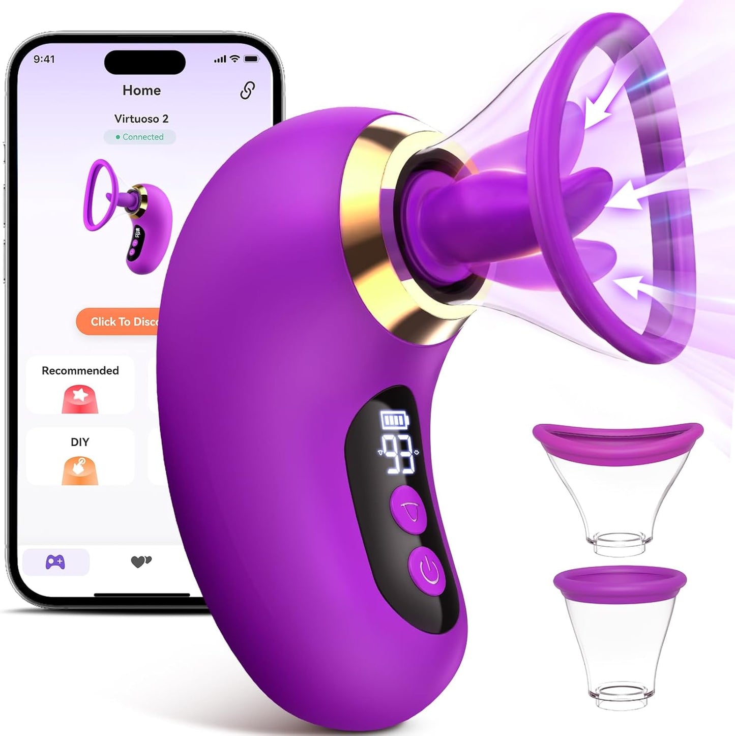 Rose Vibrator with LCD Display, 3 Suction Modes, 9 Tongue Motions, Vibration & Removable Cup