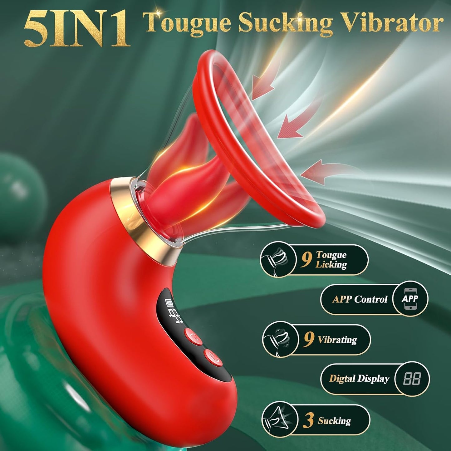 Rose Vibrator with LCD Display, 3 Suction Modes, 9 Tongue Motions, Vibration & Removable Cup
