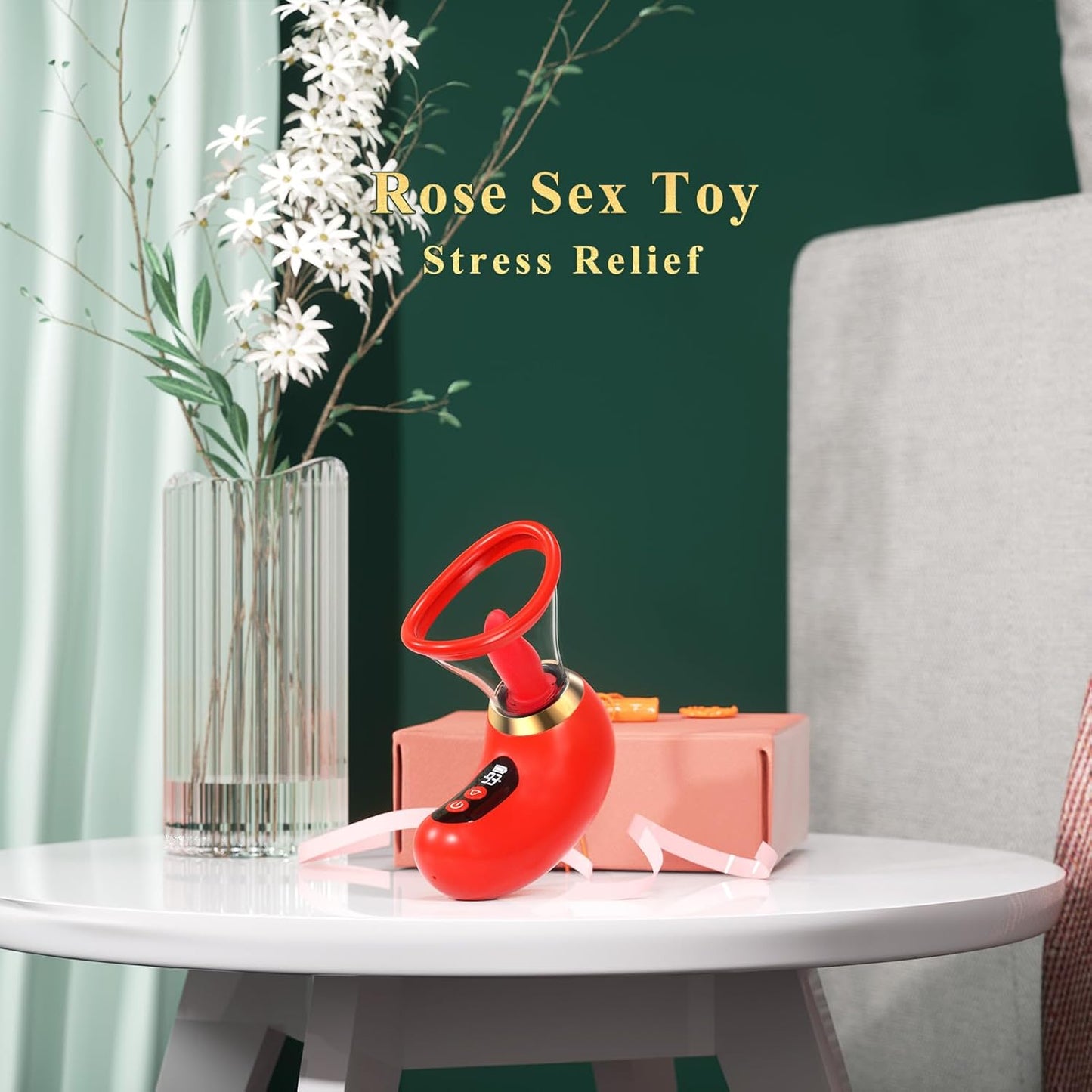 Rose Vibrator with LCD Display, 3 Suction Modes, 9 Tongue Motions, Vibration & Removable Cup