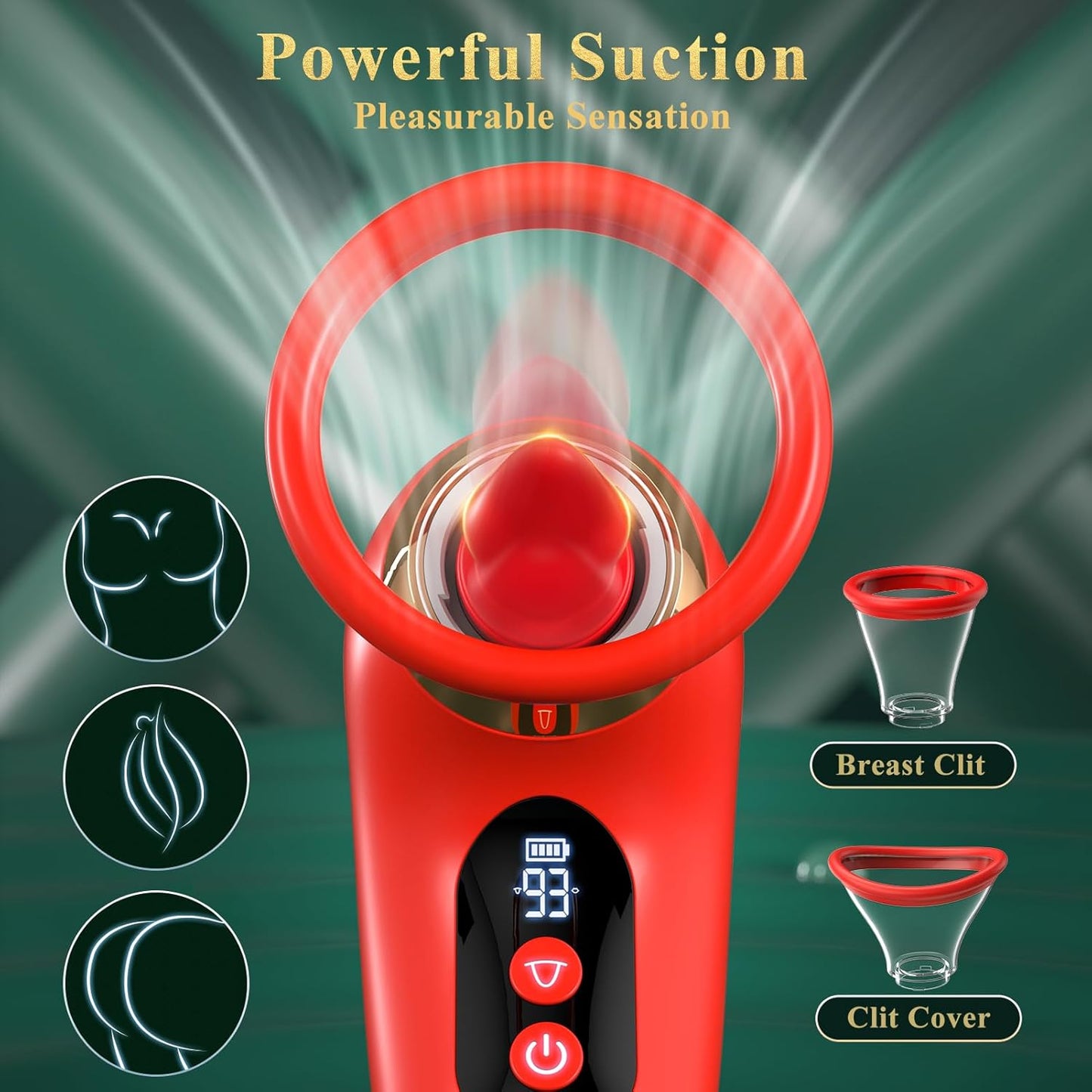 Rose Vibrator with LCD Display, 3 Suction Modes, 9 Tongue Motions, Vibration & Removable Cup