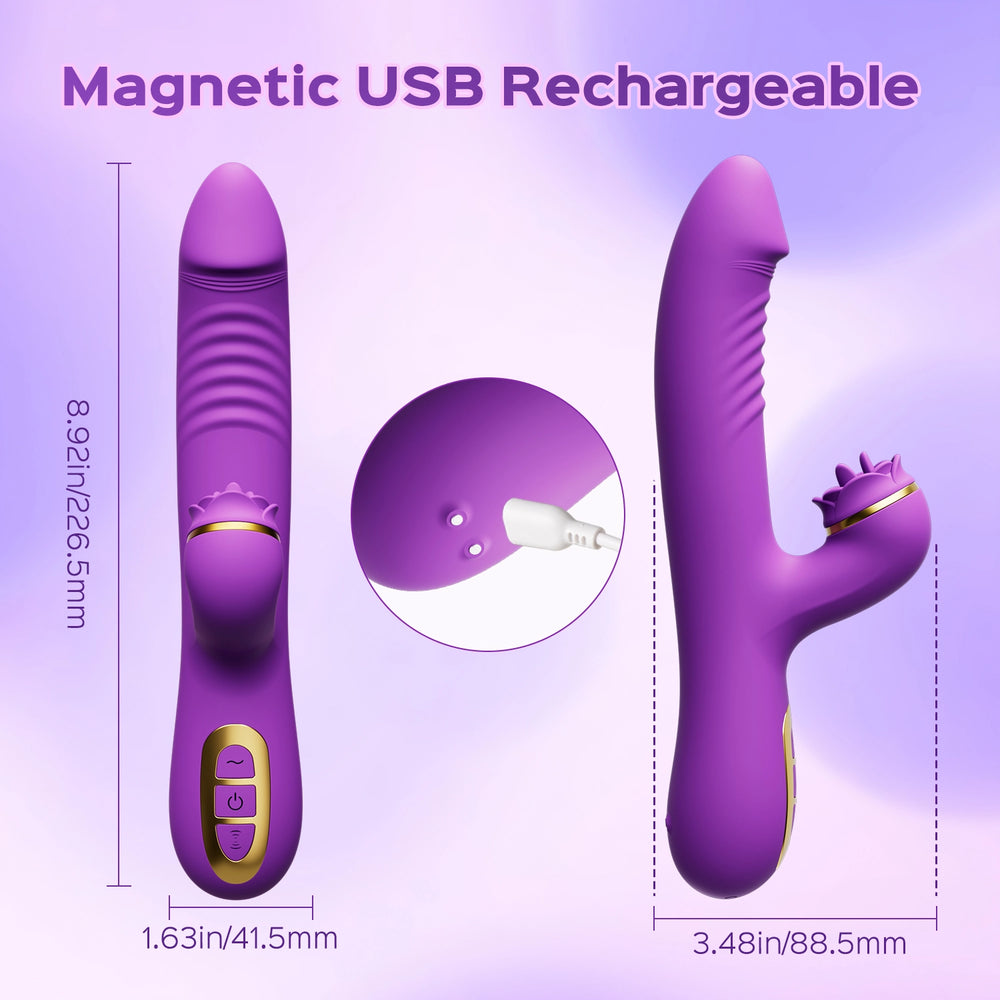 Tongue Licking Clitoral and G-spot Stimulator Thrusting Rabbit Vibrator