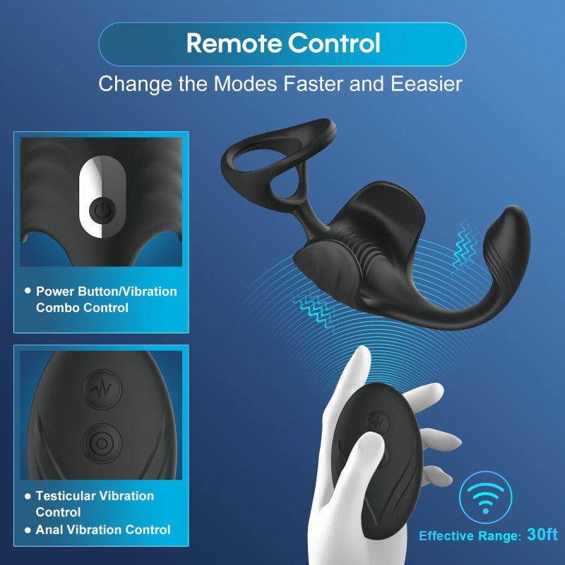 9 Vibrations Penis Ring Butt Plug Prostate Massager with App & Remote Control