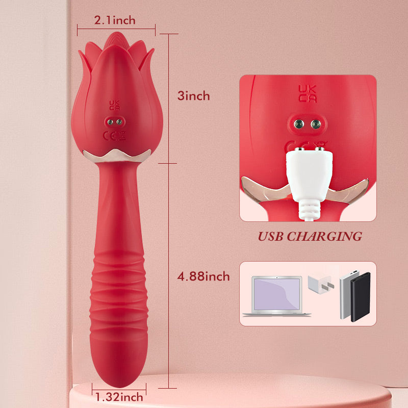 5 Thrusting & Vibrating 7 Tongue Licking Rose Vibrator