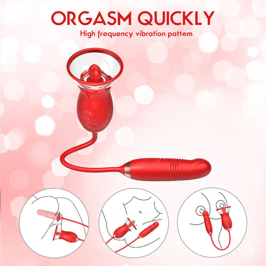 3 In 1 Upgrade Rose Stimulator with 3 Tongue Licking & 10 Thrusting Vibrator