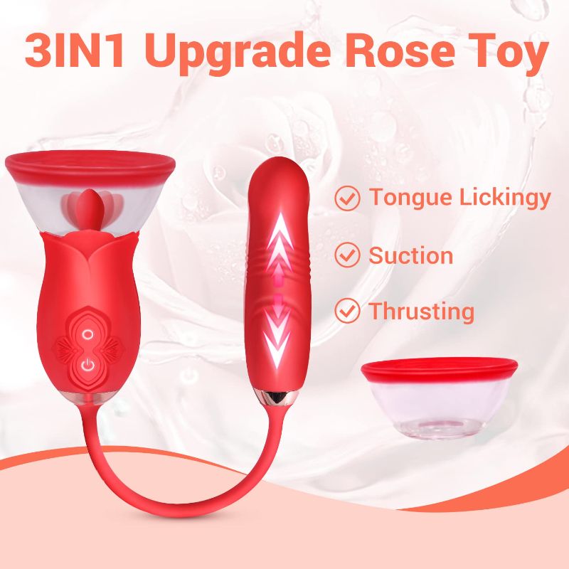 3 In 1 Upgrade Rose Stimulator with 3 Tongue Licking & 10 Thrusting Vibrator