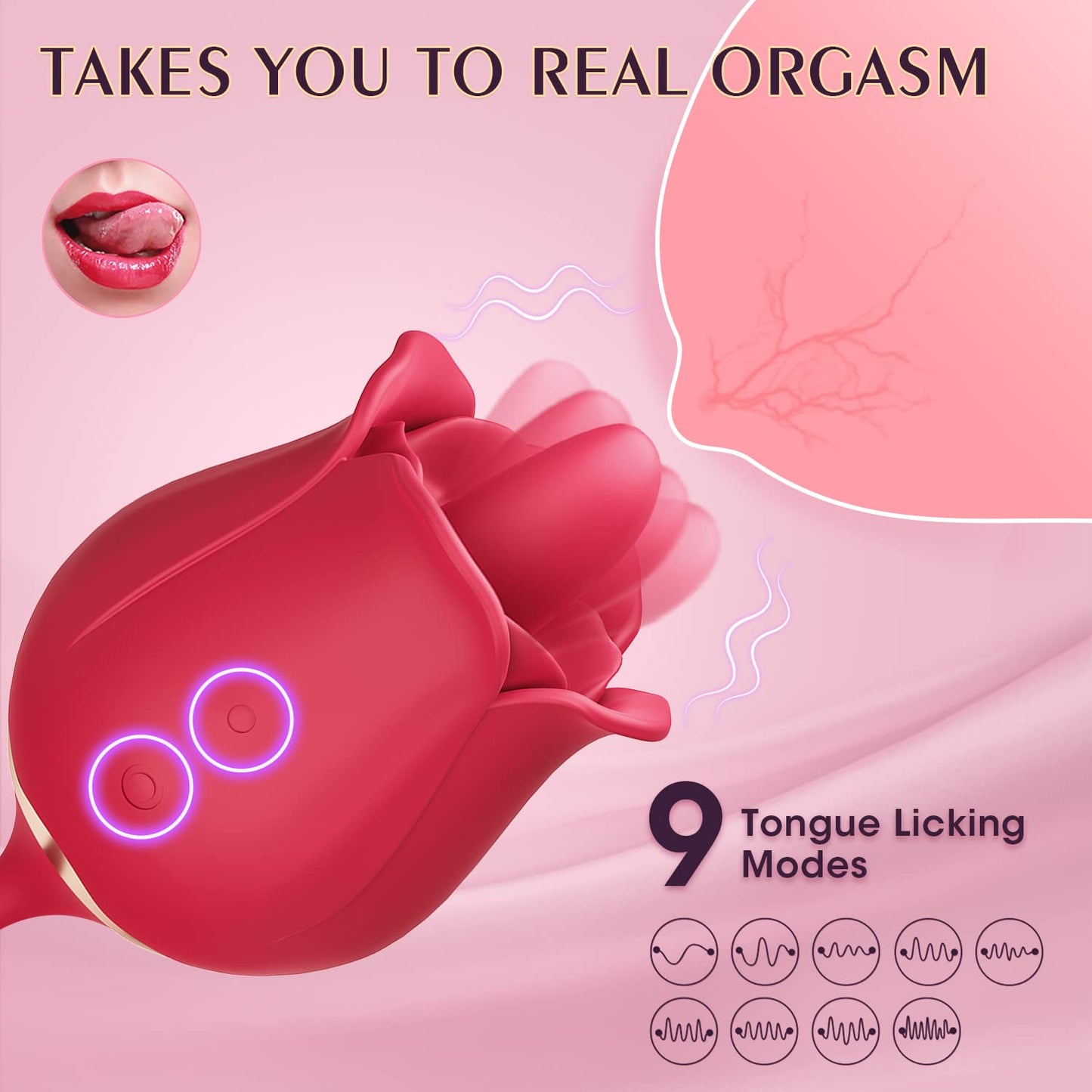 9 licking 9 thrusting 9 vibrating Rose Stimulator